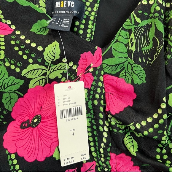 Maeve Anthropologie Satin Feel Sleeveless Ruched Floral Midi Dress Size 4 - Picture 11 of 15